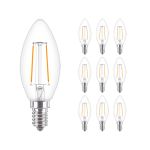 Mehrfachpackung 10x Philips Corepro LED Kerze E14 Fadenlampe Klar 2W 250lm - 827 Extra Warmweiß | Ersatz für 25W